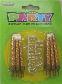 Candles With Cake Decoration Gold 12/ Pack