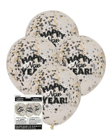 New Years Balloons With Confetti 6/ Pack