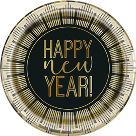 New Years Plates Black & Gold 8/ Pack