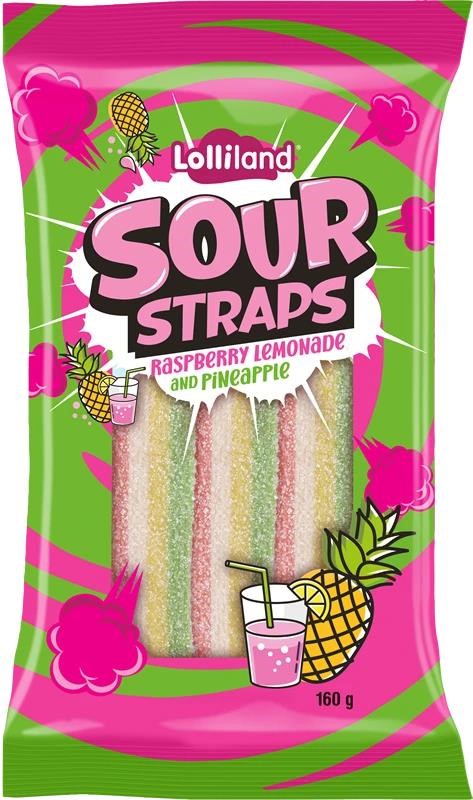Lolliland Sour Straps Raspberry Lemonade  Pineapple 160G