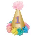 1st Birthday Girl Gold Cone Hat 25096256