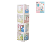 BABY SHOWER WHITE BALLOON BOX WITH STICKERS 4PK