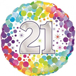 BALLOON FOIL 18 COLOURFUL CONFETTI 21ST UNINFLATED