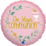 BALLOON FOIL 18 On Your Communion Pink Uninflated