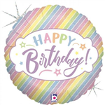 BALLOON FOIL 18 PASTEL BIRTHDAY STRIPES UNINFLATED