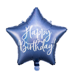 Balloon Foil 16 Star Cursive Happy Birthday Navy Uninflated 