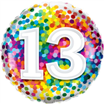 Balloon Foil 18 13th Rainbow Confetti Uninflated