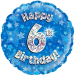 Balloon Foil 18 6th Hb Blue Holo 210496 Uninflated