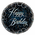 Balloon Foil 18 Glitz Blue Happy Birthday Uninflated