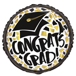 Balloon Foil 18 Graduation Congrats Black  Gold Uninflated