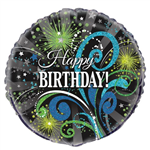 Balloon Foil 18 Happy Birthday Black  Green Swirl Uninflated