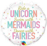 Balloon Foil 18 Unicorn Mermaids Fairies Uninflated