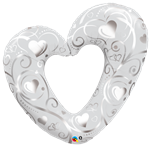 Balloon Foil 42 Heart Filigree Pearl White Uninflated 