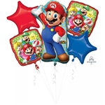 Balloon Foil Bouquet Super Mario Bros 5Pk Uninflated