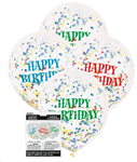 Balloons Clear Happy Birthday Print with Confetti 6 Pack