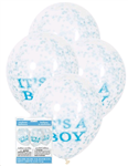 Balloons Clear Its a Boy Print with Blue Confetti 6 Pack