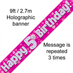 Banner Foil 5th Pink Happy Birthday Oakwood