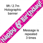 Banner Foil 6th Pink Happy Birthday Oakwood