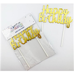 Cake Topper Happy Birthday Metallic Gold