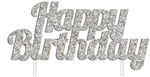 Cake Topper Happy Birthday Silver Glitter