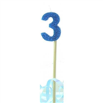 Candle 3 Long Pick Blue Glitter