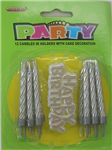Candles With Cake Decoration Silver 12 Pack