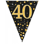 Flag Foil Bunting 40th Birthday Blk  Gold 39M