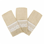 Linen Cutlery Bag With Lace 3pk