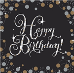 Napkin Celebration Happy Birthday Black Gold 16Pk