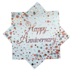 Napkin Lunch Happy Anniversay Sparkling Fizz Rose Gold 16 Pack