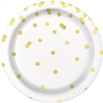 Plate Paper White And Gold Dots 23cm 8pk