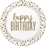 Plate Paper White And Gold Happy Bday 16cm 8pk