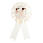 Rosette Badge 50th Rose Gold On White