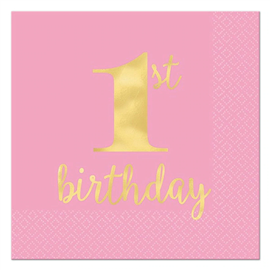1st Birthday Girl Napkin Beverage 5000003 16/Pk