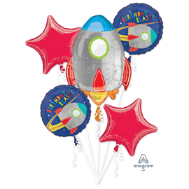 BALLOON FOIL BOUQUET BLAST OFF B/DAY 5/PK UNINFLATED