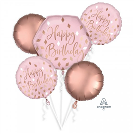 Balloon Foil Bouquet Blush Happy Birthday 5/Pk Uninflated