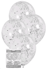 Balloons Clear with Silver Confetti 6/ Pack