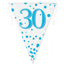 Bunting 30th Birthday Spark Fizz Blue 3.9m