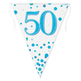 Bunting 50th Birthday Spark Fizz Blue 3.9m