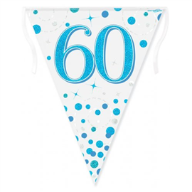 Bunting 60th Birthday Spark Fizz Blue 3.9m