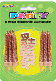 Candles With Cake Decoration Rose Gold 12/ Pack