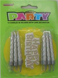 Candles With Cake Decoration Silver 12/ Pack
