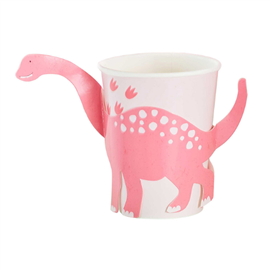 Dino Pink Paper Cups Pop Out Dinosaur 266ml 8/PK