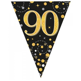 Flag Foil Bunting 90th Birthday Blk & Gold 3.9M