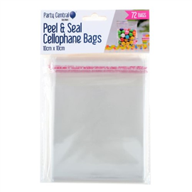Peel & Seal Cellophane Bags 10cm x 10cm 72/PK