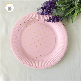 Pink With Gold Dots Paper Plate 23Cm 12/Pk A177853